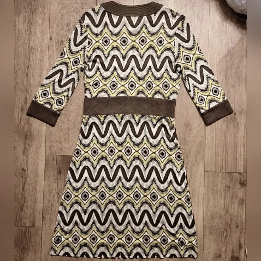 Tory Burch Geometric Silk  Dress Brown Size S